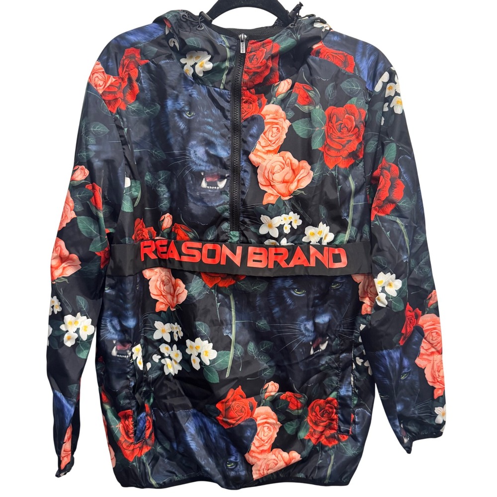 Reason Brand Floral Panther Windbreaker Jacket Hoodie‎ Anorak Medium Streetwear